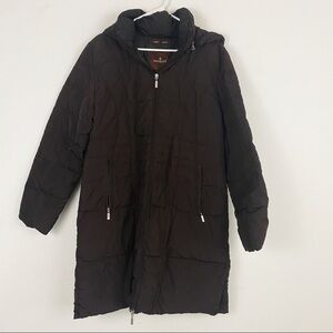 MONCLER chocolate brown long puffer coat